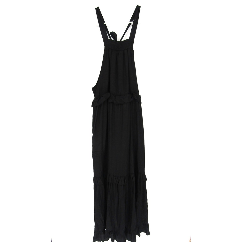 Old Navy Maxi Dress Womens M Black Ruffle Tiered Halter Neck Sleeveless Boho